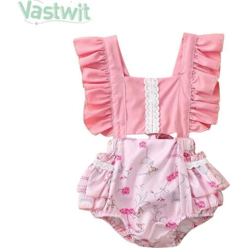 Summer Newborn Baby Girl Clothes Ruffle Backless Sunflower Print Romper Headband 2Pcs Sleeveless Sunsuit Outfits for 0-18Months