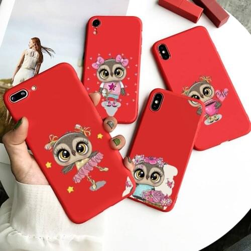 Cute Owl cartoon animal funda coque cover Phone Case Candy Color for iPhone 6 7 8 11 12 s mini pro X XS XR MAX Plus