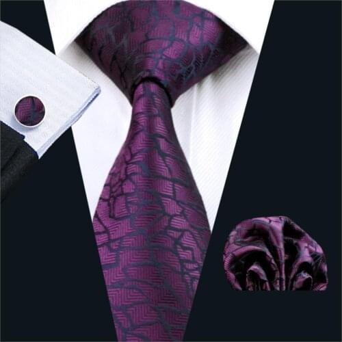 FA-1004 Mens Tie Purple Novelty Silk Jacquard Neck Tie Hanky Cufflinks Set Ties For Men Business Wedding Party Free Shipping