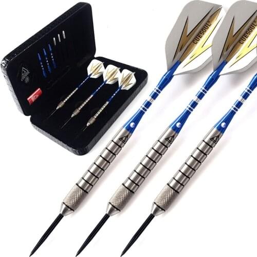 CUESOUL 28 Grams Tungsten Steel Tip Darts Set 90% Tungsten With Luxury Black Dart Case,Blue Dart Shaft