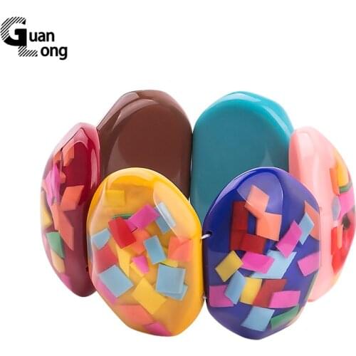GuanLong New Colorful Elastic Vintage Geometric Resin Charm Bracelets For Women Summer Stretch Bracelet Bangle Party Jewelry