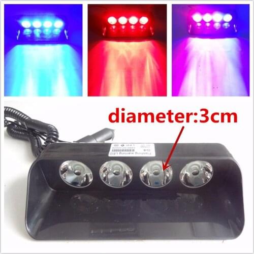 New Car Styling 4 LED 12V 4LED Car Police Strobe Flash Light Dash Emergency Flashing Fog Lights Amber Blue Red/Blue Warning Lamp