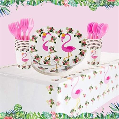 Flamingo Party Disposable Tableware Set Birthday Party Paper Plate Cup Napkin Summer Hawaii Flamingo Event Party Supplies DT32