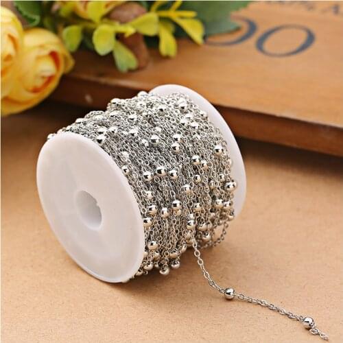 Wholesale 2/5yard Necklace Chains with 4mm Beads Rhodium/Silver/KC Gold/Antique Bronze Color Flat Chain for DIY Jewelry Making