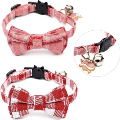 Cute Cat Collar Breakaway Quick Release Buckle Kitten Cat Necklace Collar with Bell Bow tie Small Dogs Collar Chihuahua Yorshire
