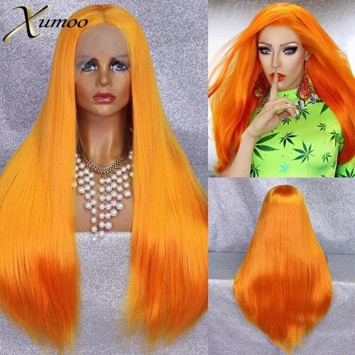 XUMOO Long Straight Orange Synthetic Lace Front Wig High Temperature Glueless Drag Queen/Party/Cosplay Wigs For Black Women