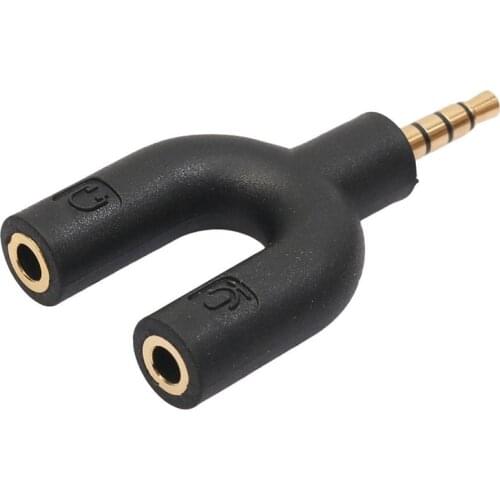 Headset Adapter Kit U Shape 3.5mm Y Splitter for Audio Headphone and MIC black