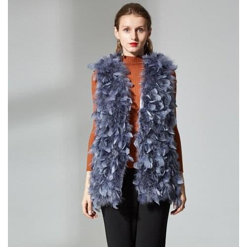 Ostrich Feather Vest Women Autumn Winter Top Quality Outerwear Fluffy Fur Waistcoat Sleeveless Jacket