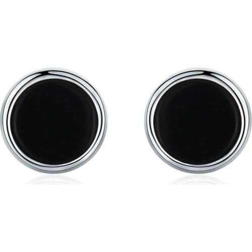 Authentic 925 Sterling Silver Round Chic Black Enamel Letter Stud Earrings For Unisex PartyJewelry holiday Gift