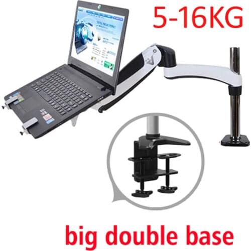 GST112-LP10 grommet hole clamp full motion aluminum Strong gas spring dual arm laptop desktop Mount swivel stand notebook tray