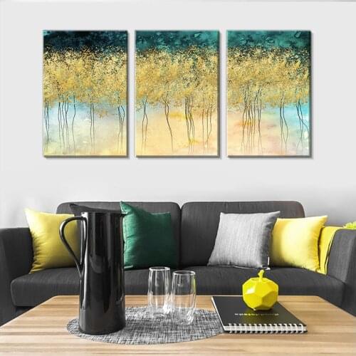 Golden Leaf Poster, Modern Abstract Painting, Golden Forest Canvas Painting, Printing Waterproof Mural, Wall Decoration Painting