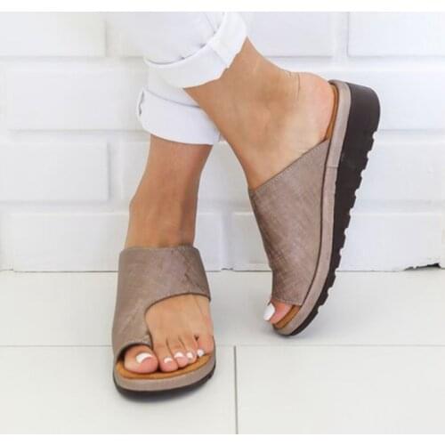 New 2020 Womens Shoes PU Leather Flat Sole Ladies Casual Soft Big Toe Foot Correction Sandal Orthopedic Bunion Corrector