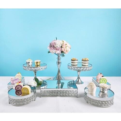 Silver cakel Tray Cupcake Dessert Display Decoration Tools Wedding Crystal Mirror Cake Stand set