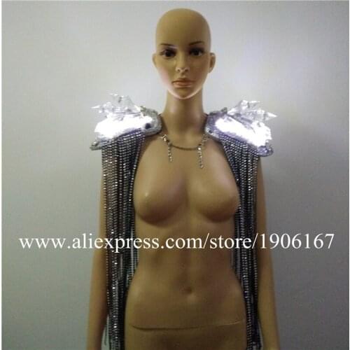 Led Luminous Ballroom Fringed Epaulets Women Costume Dancing Nightclub Party Stage Dress Clothes Free Shipping