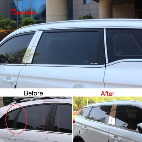 Tonlinker Exterior Door windows column Cover stickers For Geely Atlas 2016-19 Car Styling 6 PCS Stainless steel Covers sticker