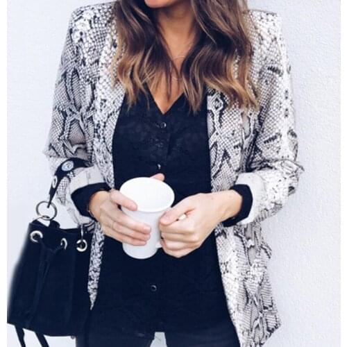 Spring Autumn Suit Women Sexy Leopard Snake Print Long Sleeve Blazer Work Office Lady Slim Open Stitch Outwear