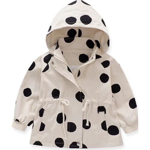 Girl hooded windbreaker jacket Girl autumn casual jacket Girl polka dot pattern waist coat Girl fashion jacket