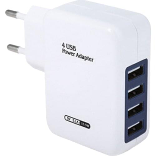 4 Port USB Charger Charging Adapter 15W Built-In Fuse the Charger Is Suitable for Office / Household (EU Plug)