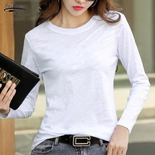 Autumn Solid All-match Office Lady T-shirts Plus Size Fashion O-neck Blouses Korean Loose Cotton Long Sleeve Women Clothes 10800