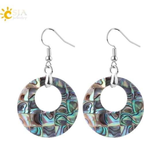CSJA Retro Donut Earrings Natural Abalone Seashell Pink White Colorful Dangle Earring for Women Round Drop Pendants Jewelry F870