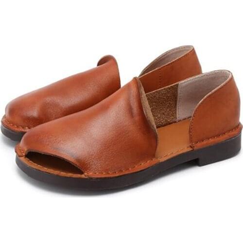 2020 new breathable genuine leather flats shoes woman Slip On Round Toe soft Retro Comfortable fashion Casual shoes for women