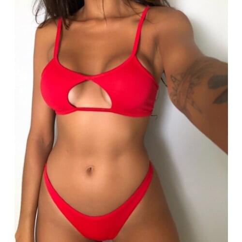 2021 Summer New Arrival Women Sexy Bikini Set Push Up Two Piece Swimwear Hollow Out Swimsuit Solid Color Bandage Bathing Suit