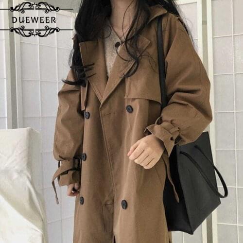 Women Trench Overcoat Bow Sashes Double-breasted Adjusted Student All-match Chic Ulzzang Slim Trendy Ins Long Style Temperament