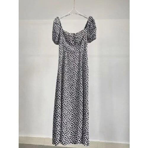 2021 Bohemian Vacation Print Midi Dress Women Runway Summer High waist Square Collar Short Sleeves Sexy Split Dress