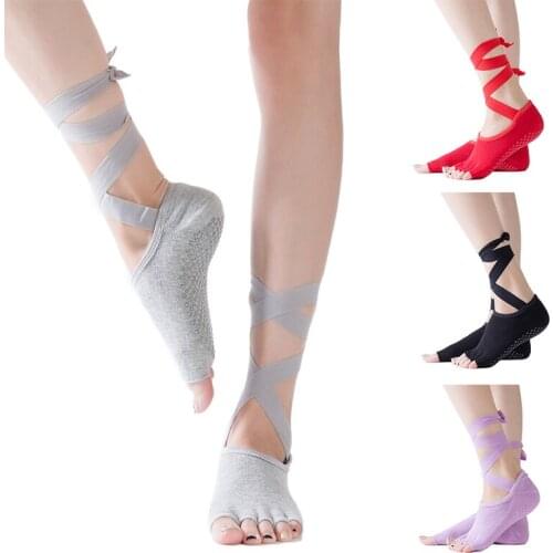1 Pair Women Open Toes Yoga Socks Anti Slip For Lady Gym Fitness Sports Pilates Sock Professional Slippers Dance Protector