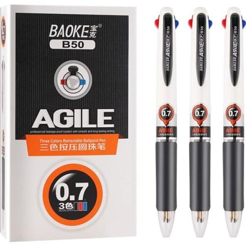 12 Baoke B50 Ballpoint Pen 0.7mm Multi-color Ball Pen Color Student Push-type Four-color Oil Pen New Office Supplies
