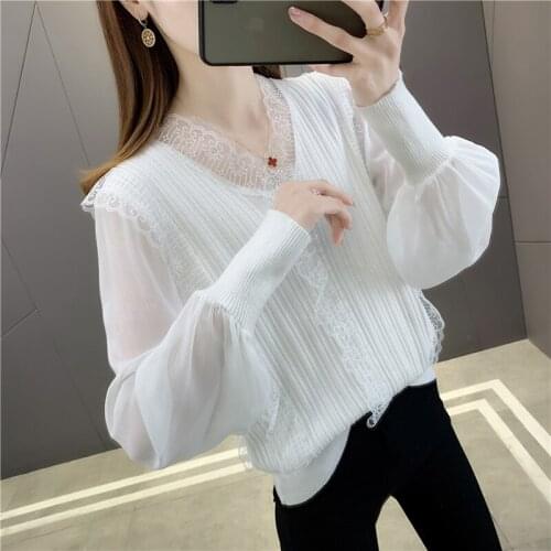 19550 (room 6, row 1, No. 7) real shot spring pure lace stitching Pullover Sweater 39