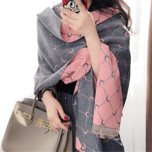 2021 Korean Winter Moon Scarf Womens Winter Fashion Tassel Thickened Warm Big Shawl Long Double-sided Thermal Scarf