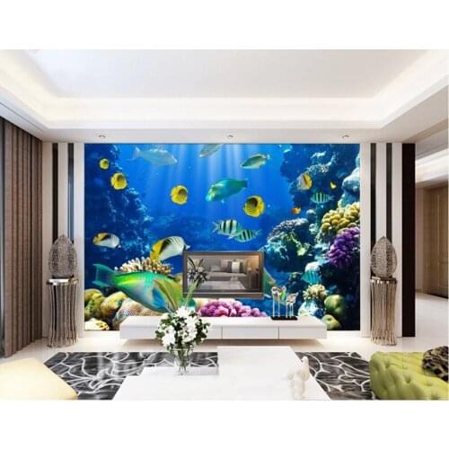 3d wallpaper European minimalist bedroom living room TV backdrop Underwater World Fish 3D stripes abstract mural wallpaper