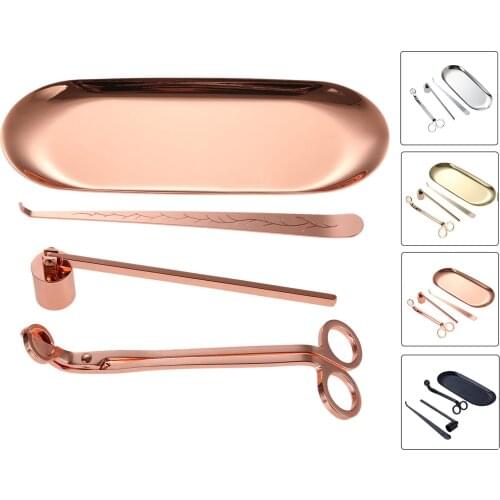 4pcs/kit Candle Snuffer Trimmer Hook Tray Luxury Stainless Steel accessory Wick Holder Scissors Home Decoration Rose Gold Silver