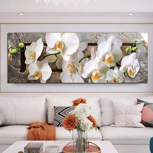5D Diy Diamond Painting Kits White Orchid Diamond Embroidery Mosaic Flowers Picture Of Rhinestones Bedroom Decoration