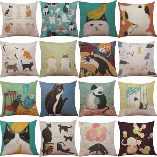 Cute Cat Pillow Case Throw Pillowcase Cotton Linen Printed Pillow Covers For Office Home Free Shipping