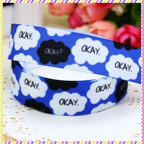DHK 7/8'' 5yards okay printed grosgrain ribbon headwear hair bow diy party decoration OEM Wholesale 22mm C776