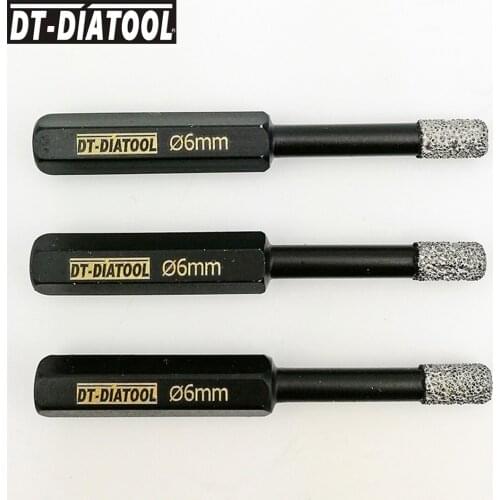 DT-DIATOOL 3units 6MM Dry Hexagon Shank Vacuum Brazed Diamond Drilling Hole Saw Hole Saw