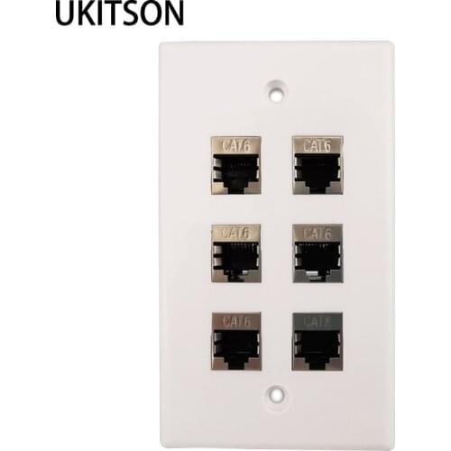 Shielded CAT6 Keystone Jack Ethernet Faceplate Six Ports LAN Female To Female Plug RJ45 Faceplate For US Wall Plate