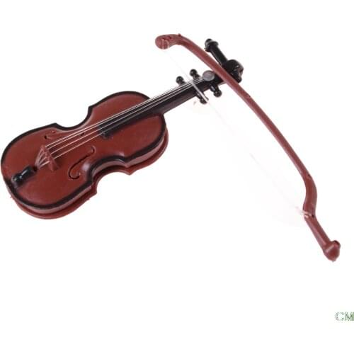 Figurines Plastic Mini Violin Dollhouse Crafts Music Instrument Miniatures DIY 1/12 Dolls House Wooden Violin with Case Stand