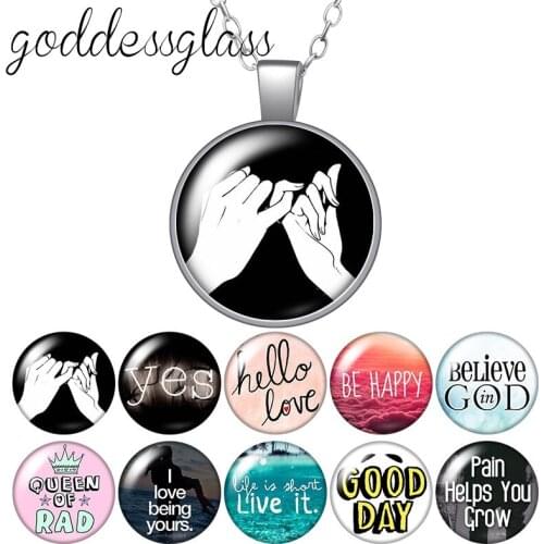 Photo Letters Love Believe Happy Heart Round Glass glass cabochon silver plated/Crystal pendant necklace jewelry for Gift