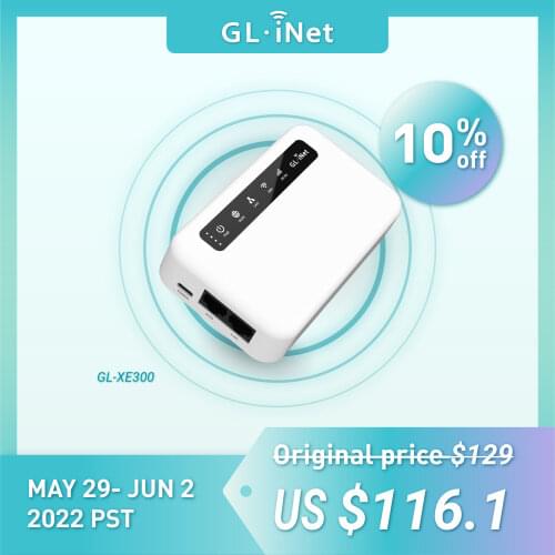 GL.iNetGL-XE300(Puli) 4G LTE Mobile Smart VPN Router Portable WiFi Wireless Travel Hotspot, OpenWrt, 5000mAhBattery, OpenVPN