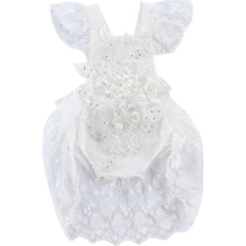 Citgeett Summer 0-24M Princess Infant Baby Girls Rompers Ruffles Lace Short Sleeve Floral Print Backless White Jumpsuits