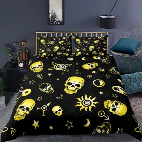 Yellow Skeleton Black Bedding Set Fashion Gift 3D Print Comforter Luxury Queen King Single Duvet Cover Set Home Textile Modern