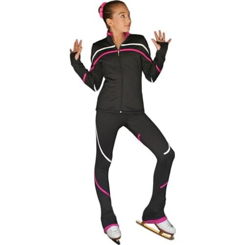 Ice Skating Figure Skating Suit Jacket And Pants Skater Warm Fleece Adult Child Girl Spiral Stripe Skating Jacket with Pants