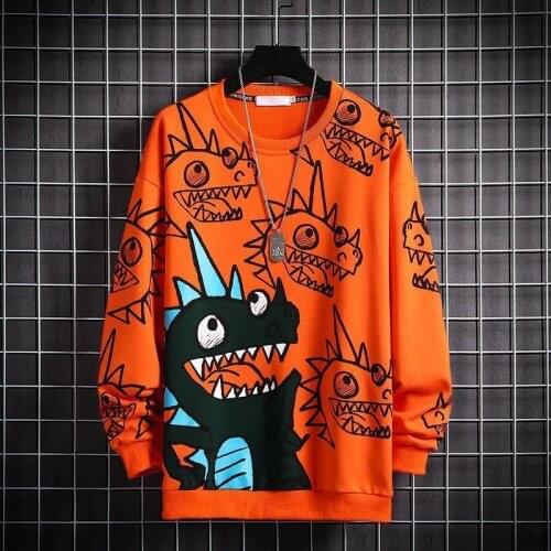 Dinosaur Hoodie Casual Cartoon Sweatshirt Streetwear Autumn Loose Hoody High Street Japan Harajuku Amine Hoodie Male Cool Tops
