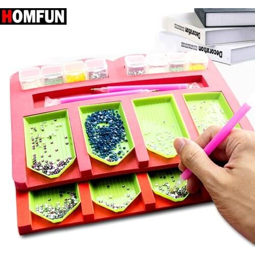 HOMFUN Diamond Painting Tray Organizer Holder DIY Painting kits Diamond Embroidery Storage Accessory Tool Point Drill Pen Set