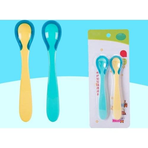 2pcs Baby soft Spoon Baby Safety Temperature Sensing Kids Children Flatware Feeding Spoons