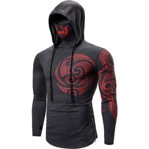 Mens Stretch Fitness Ninja Suit Mens Hoodie Long Sleeve Face Mask Sports Cycling Wear Masked Hoodies Harajuku Clothing