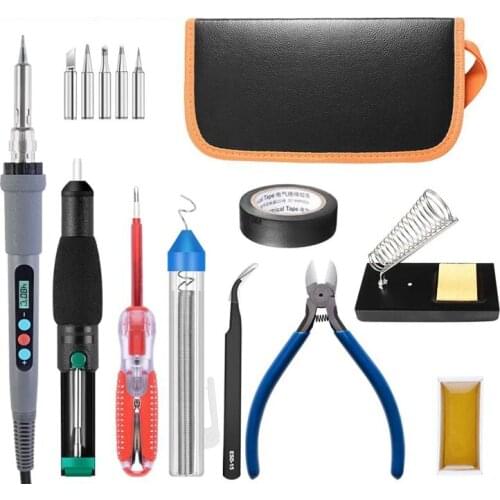 220V 90W Digital Electric Soldering Iron Kit Set Temperature Adjustable Tin Soldering Iron Welding Pump Electric Drill Tools